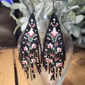 Handmade Beaded Folk Floral Blossoms Fringe Earrings - Everleigh